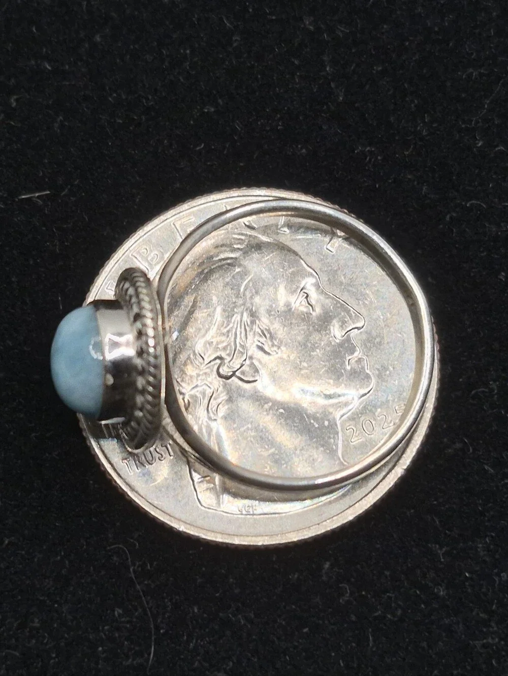 .925 Sterling Silver Elegant Women's Circular Design Larimar Ring